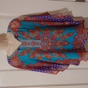 ANTHROPOLOGIE FIG AND FLOWER Blouse Size Large Short Sleeve Matching Tank Top